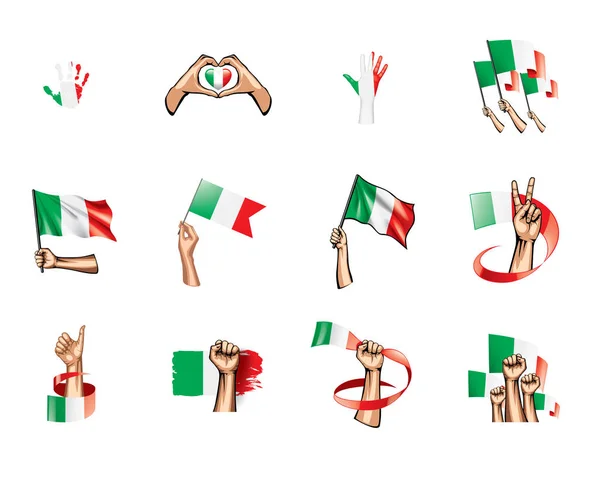 Italy flag and hand on white background. Vector illustration — Stock Vector