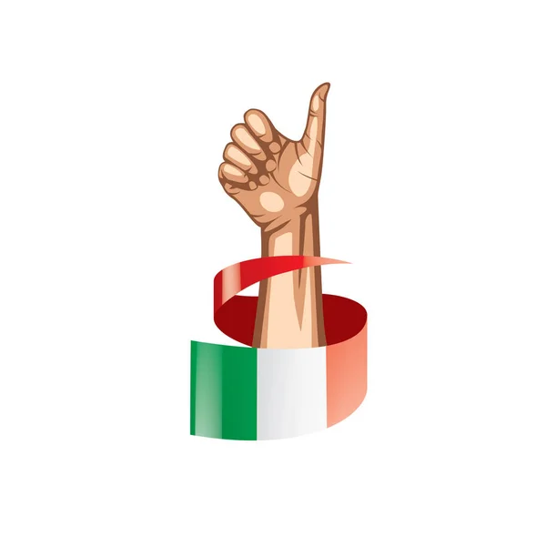 Italia bandiera e mano su sfondo bianco. Illustrazione vettoriale — Vettoriale Stock
