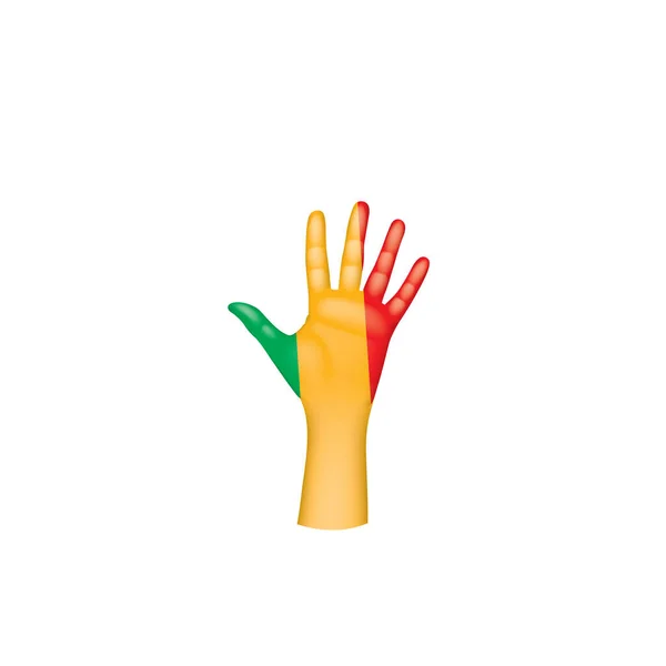 Σημαία του Μάλι και το χέρι σε άσπρο φόντο. Εικονογράφηση διάνυσμα — Διανυσματικό Αρχείο