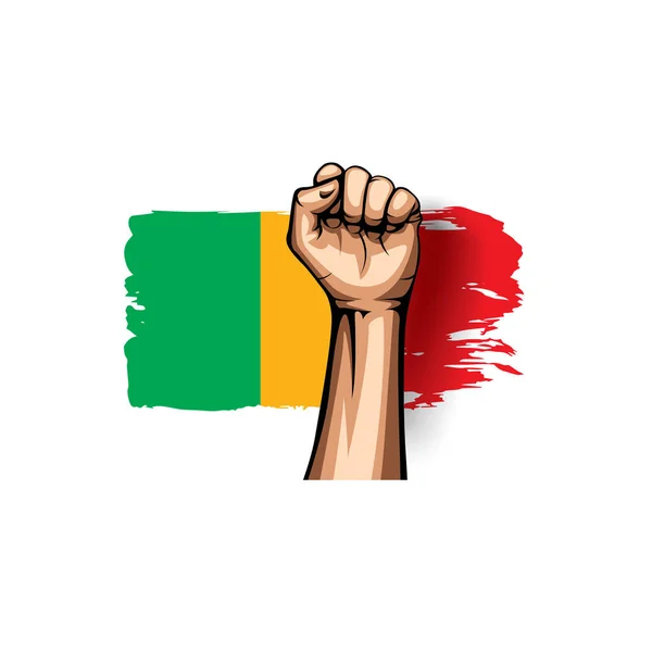 Drapeau du Mali et main sur fond blanc. Illustration vectorielle — Image vectorielle