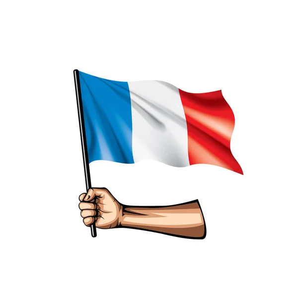 Bendera Prancis dan tangan di latar belakang putih. Ilustrasi vektor - Stok Vektor