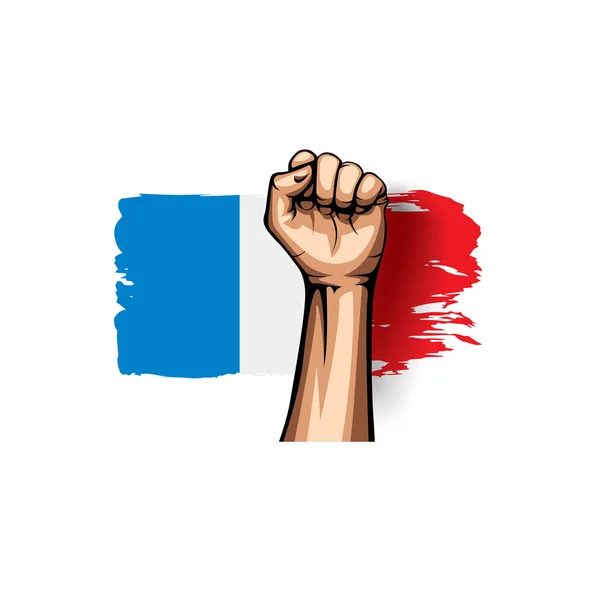 Vlag van Frankrijk en hand op witte achtergrond. Vectorillustratie — Stockvector