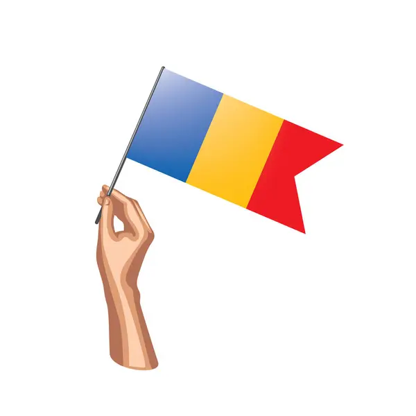 Drapeau Tchad et main sur fond blanc. Illustration vectorielle — Image vectorielle