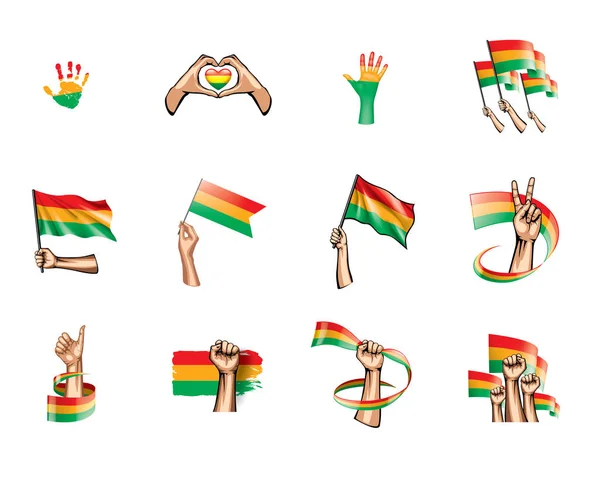 Bolivia flag and hand on white background. Vector illustration — Stock Vector