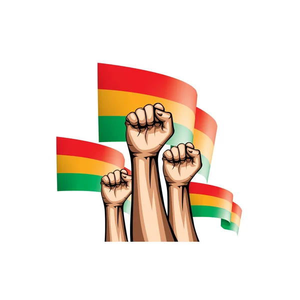 Drapeau Bolivie et main sur fond blanc. Illustration vectorielle — Image vectorielle