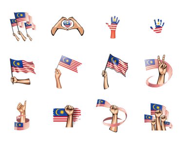 Malezya bayrağı ve el Beyaz arka plan üzerinde. Vektör çizim