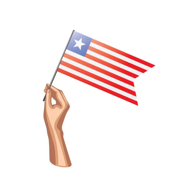 リベリアの国旗と白い背景の手。ベクトル図 — ストックベクタ
