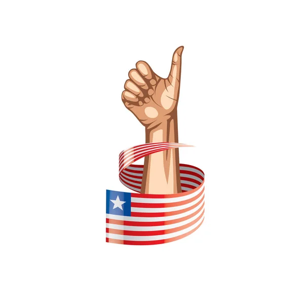 Bandiera Liberia e mano su sfondo bianco. Illustrazione vettoriale — Vettoriale Stock