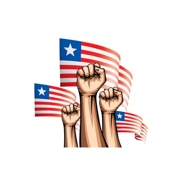 Liberia Flagge und Hand auf weißem Hintergrund. Vektorillustration — Stockvektor