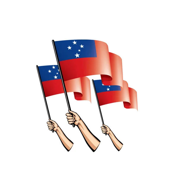 Samoa-Flagge und Hand auf weißem Hintergrund. Vektorillustration — Stockvektor