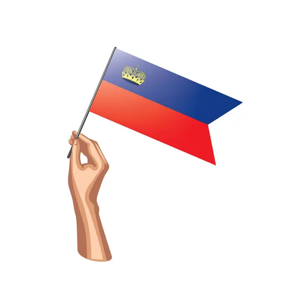 Flaga Liechtensteinu i ręka na białym tle. Ilustracja wektorowa — Wektor stockowy