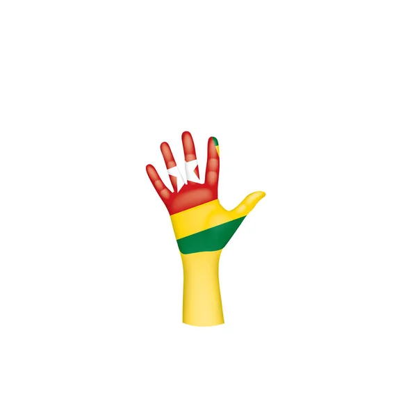 Togo bandeira e mão sobre fundo branco. Ilustração vetorial — Vetor de Stock