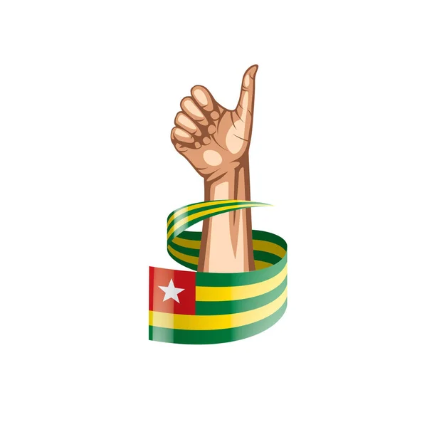 Drapeau togo et main sur fond blanc. Illustration vectorielle — Image vectorielle