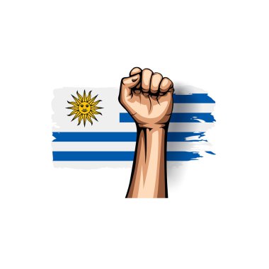Uruguay bayrağı ve el Beyaz arka plan üzerinde. Vektör çizim