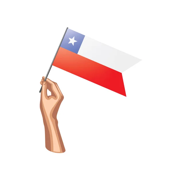 Bandera de Chile y mano sobre fondo blanco. Ilustración vectorial — Vector de stock