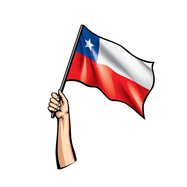 Bandera de Chile y mano sobre fondo blanco. Ilustración vectorial — Archivo Imágenes Vectoriales
