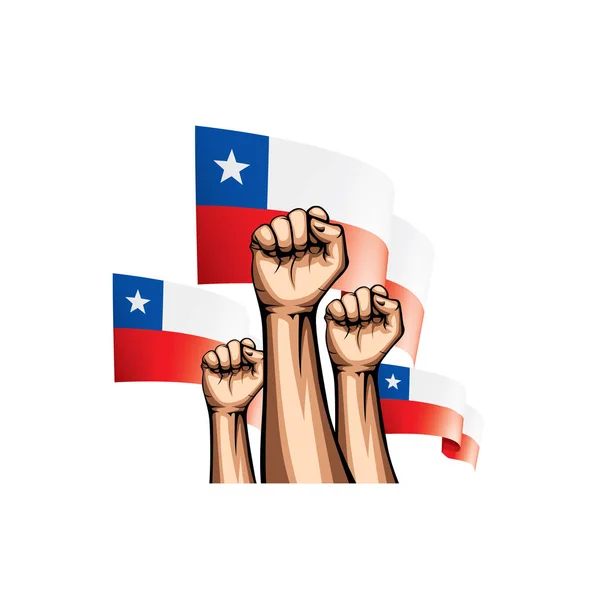 Bandeira do Chile e mão sobre fundo branco. Ilustração vetorial —  Vetores de Stock