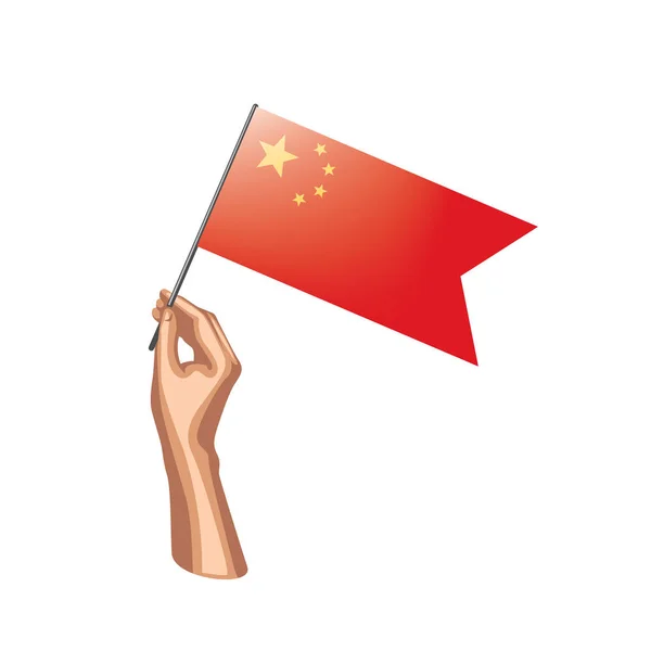 Vlag van China en hand op witte achtergrond. Vectorillustratie — Stockvector
