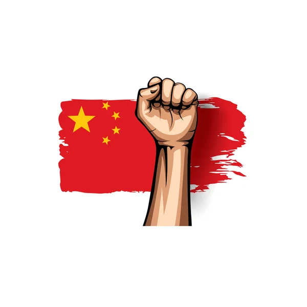 中国国旗和手在白色背景。向量例证 — 图库矢量图片