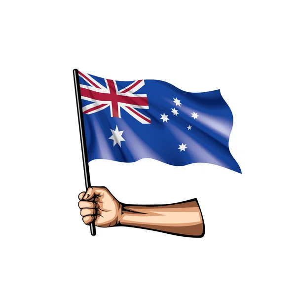 Avustralya bayrağı ve el Beyaz arka plan üzerinde. Vektör çizim — Stok Vektör