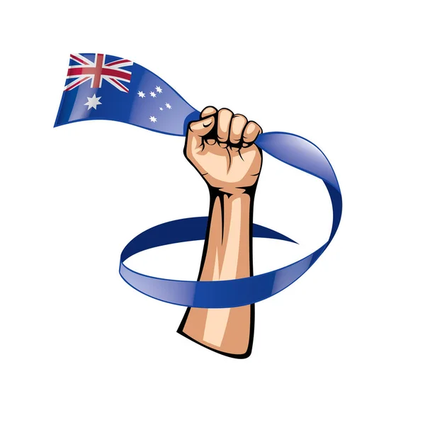 Флаг Австралии и рука на белом фоне. Векторная иллюстрация — стоковый вектор
