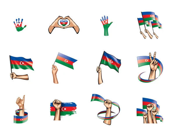 Azerbaijan flag and hand on white background. Vector illustration — Stock Vector