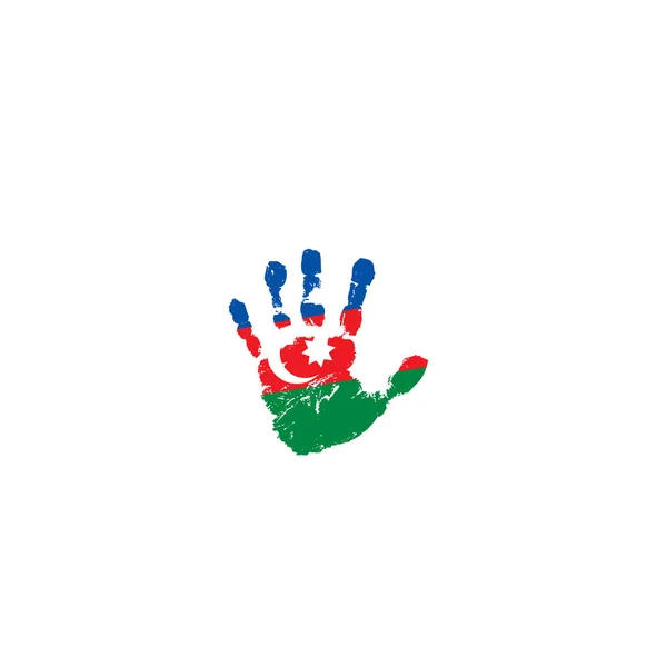 Azerbaijan flag and hand on white background. Vector illustration — Stock Vector