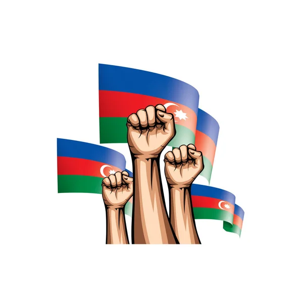 Azerbajdzjan flagga och hand på vit bakgrund. Vektorillustration — Stock vektor