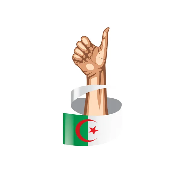 阿尔及利亚旗子和手在白色背景。向量例证 — 图库矢量图片