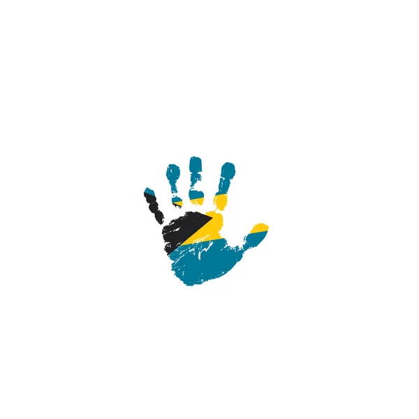 Bahamas flag and hand on white background. Vector illustration — Stock Vector