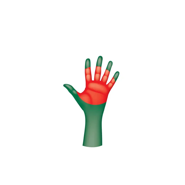 Σημαία του Μπανγκλαντές και χέρι σε άσπρο φόντο. Εικονογράφηση διάνυσμα — Διανυσματικό Αρχείο