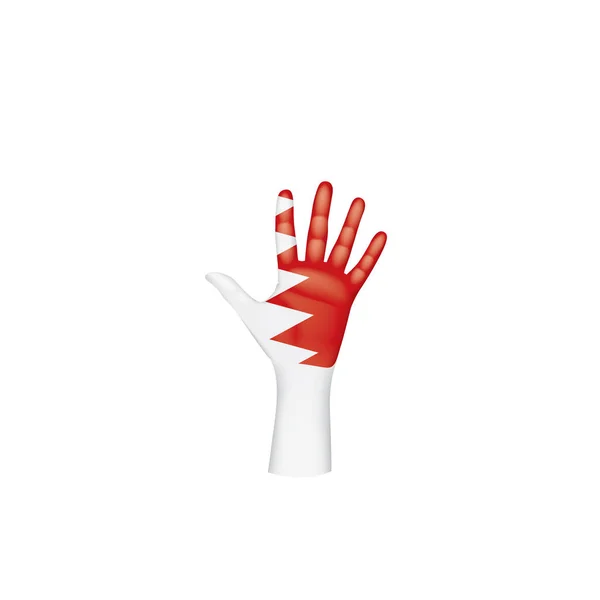 Bandeira do Bahrein e mão sobre fundo branco. Ilustração vetorial —  Vetores de Stock