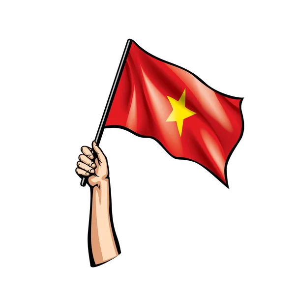Bandera de Vietnam y mano sobre fondo blanco. Ilustración vectorial — Vector de stock