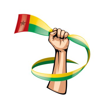 Gine Bissau bayrak ve el Beyaz arka plan üzerinde. Vektör çizim