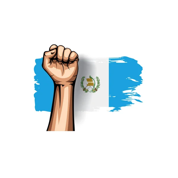 Bandera de Guatemala y mano sobre fondo blanco. Ilustración vectorial — Archivo Imágenes Vectoriales