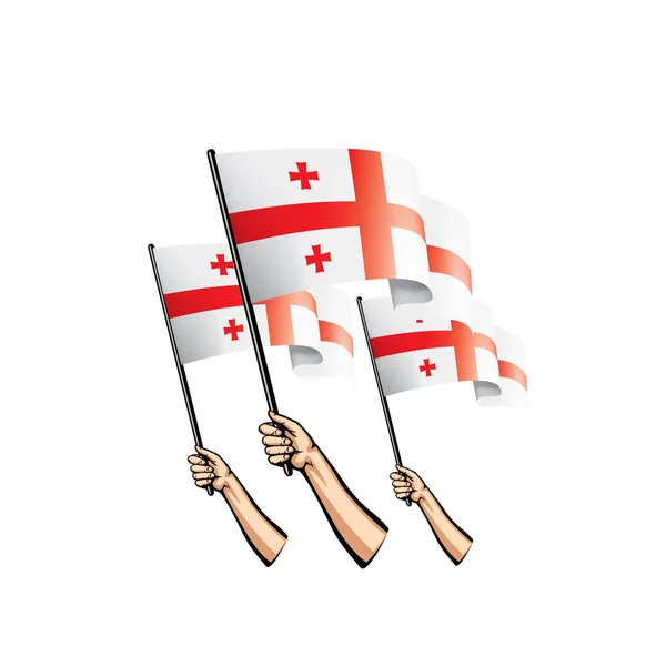 Bandeira da Geórgia e mão sobre fundo branco. Ilustração vetorial — Vetor de Stock