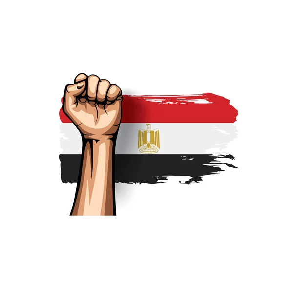 Egitto bandiera e mano su sfondo bianco. Illustrazione vettoriale — Vettoriale Stock