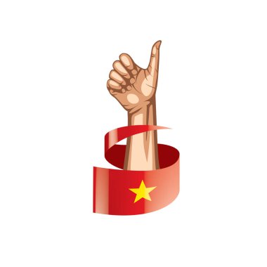 Vietnam bayrağı ve el Beyaz arka plan üzerinde. Vektör çizim