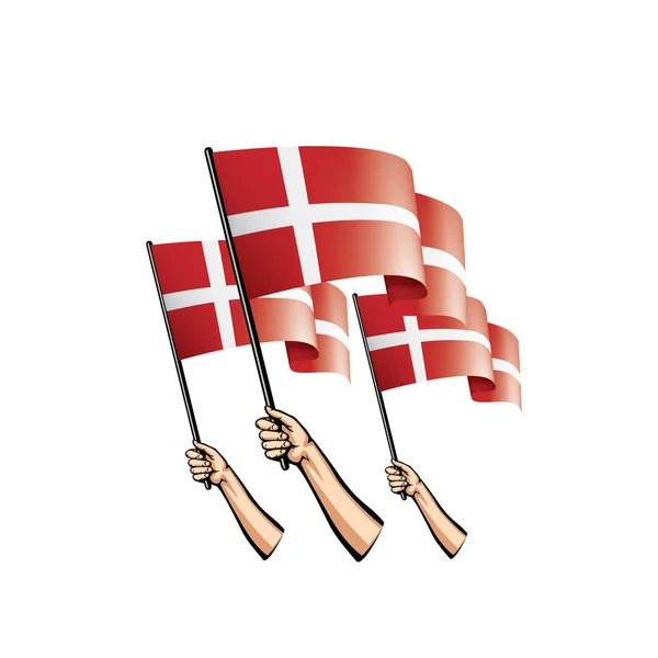 Bandiera Danimarca e mano su sfondo bianco. Illustrazione vettoriale — Vettoriale Stock