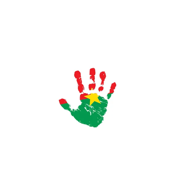 Bandera Burkina Faso y mano sobre fondo blanco. Ilustración vectorial — Archivo Imágenes Vectoriales