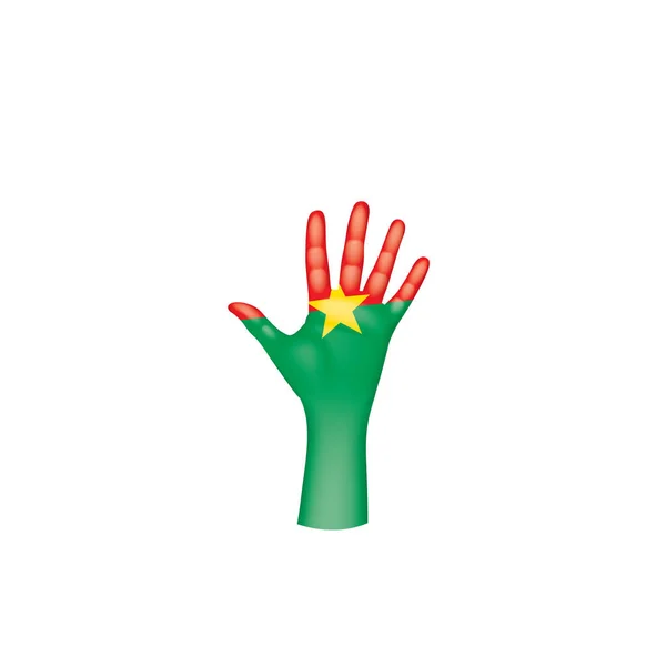 Burkina Faso flag and hand on white background. Vector illustration — Stock Vector