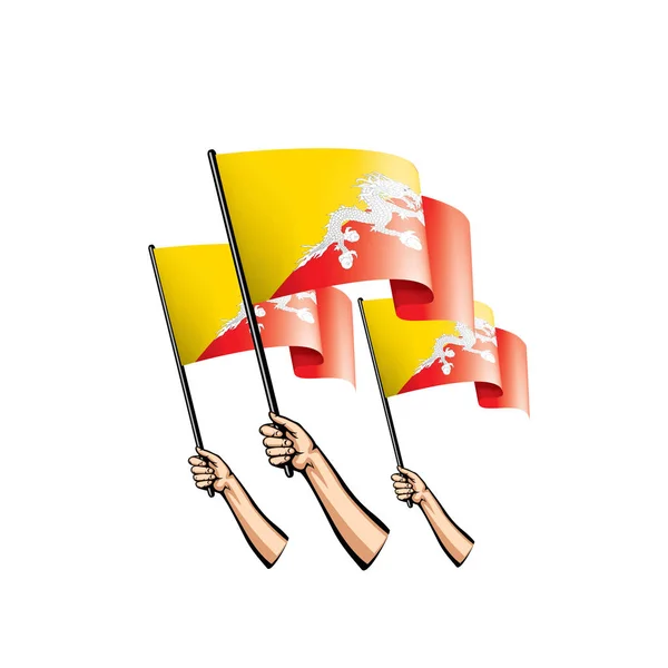 Bandera de Bután y mano sobre fondo blanco. Ilustración vectorial — Vector de stock