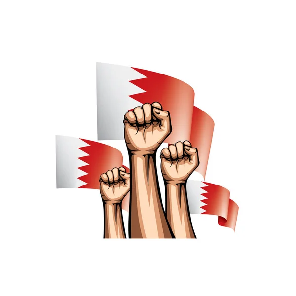 Bandera de Bahréin y mano sobre fondo blanco. Ilustración vectorial — Vector de stock