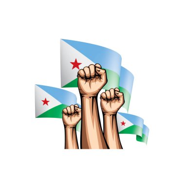 Cibuti bayrağı ve el Beyaz arka plan üzerinde. Vektör çizim