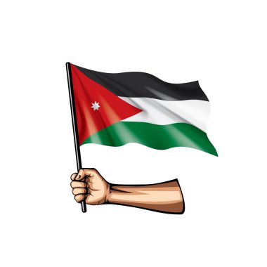 Jordan bayrak ve el Beyaz arka plan üzerinde. Vektör çizim