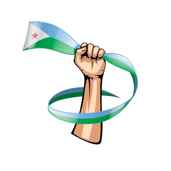 ジブチの旗、白い背景の上の手。ベクトル図 — ストックベクタ