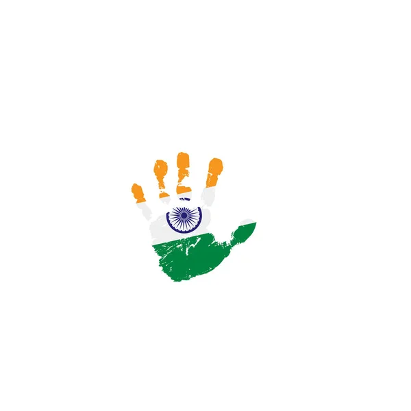 Bandeira da Índia e mão sobre fundo branco. Ilustração vetorial —  Vetores de Stock