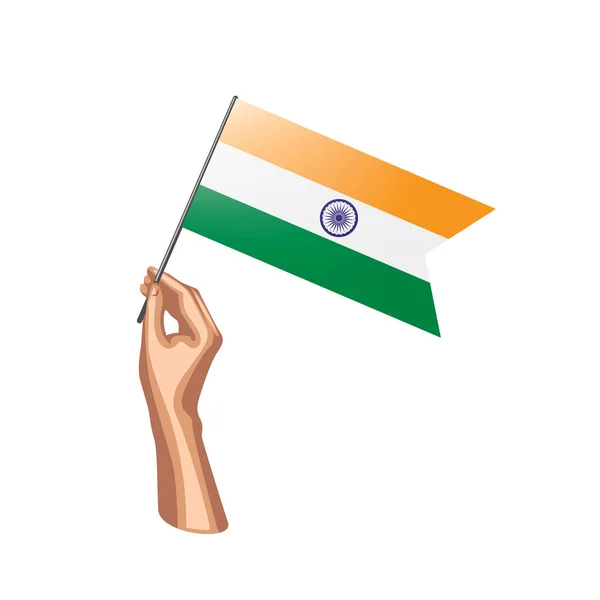 India flag and hand on white background. Vector illustration — Stock Vector
