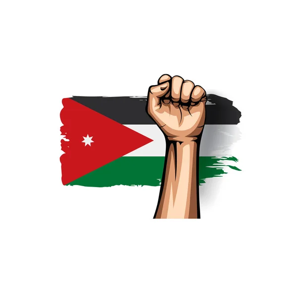 Bandera de Jordania y mano sobre fondo blanco. Ilustración vectorial — Vector de stock