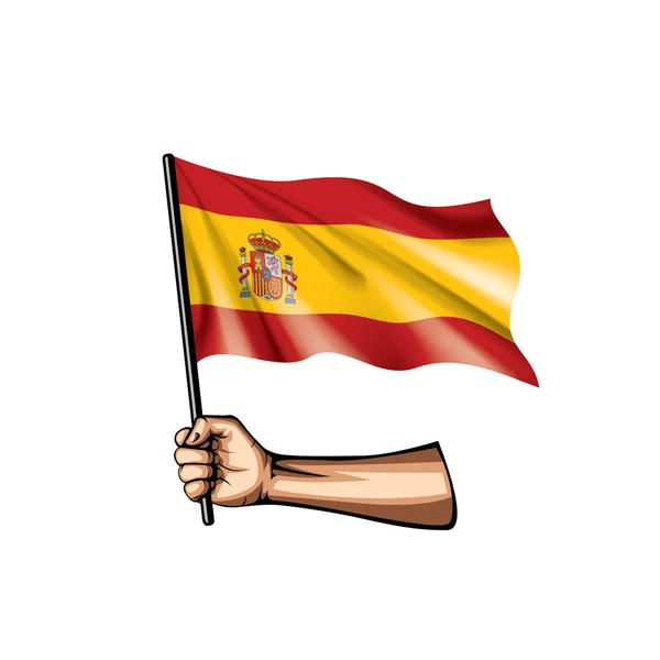 Spain flag and hand on white background. Vector illustration — Stock Vector